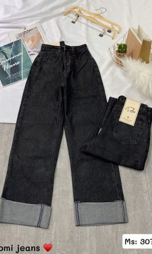 quần jeans nữ ống rộng lưng cao kiểu gập lai giá rẻ