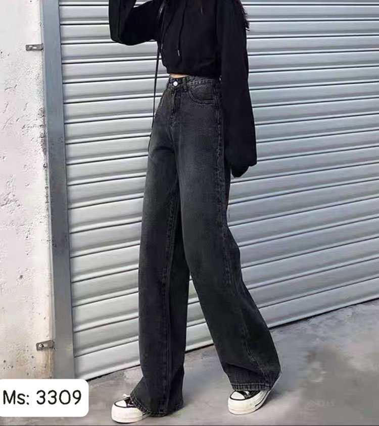 Quần jean nữ ống rộng lưng cao đen cực hot giá rẻ