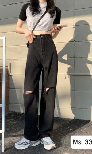 Quần jean nữ ống rộng lưng cao đen cực hot giá rẻ