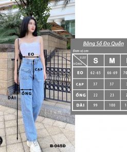 Quần bò ống rộng nữ cạp siêu cao, kiểu túi hộp Ms 46 màu xanh nhạt