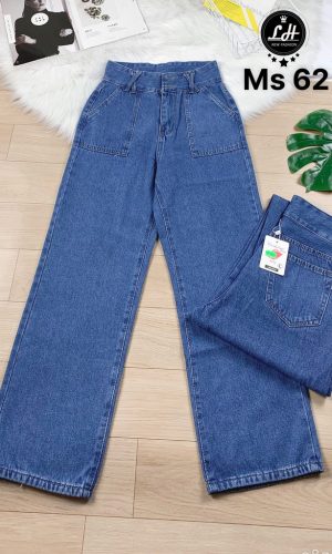 Quần ống rộng nữ quần jeans túi đắp vuông MS 062 xanh đậm